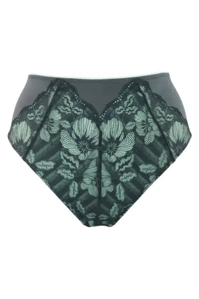 Atelier Lace High Waist Deep Brief  In Slate & Mint - Pour Moi