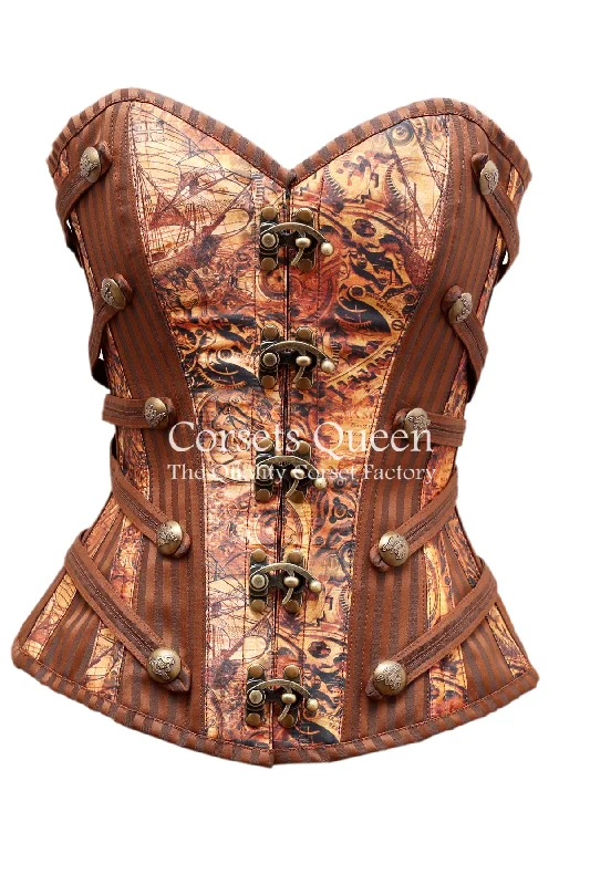 Bartram Digital Print With Brown Brocade Overbust Corset