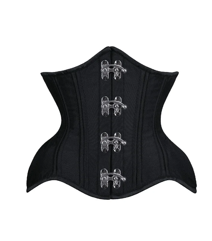 Black Satin Authentic Steel Boned Underbust  Waist Training Corset