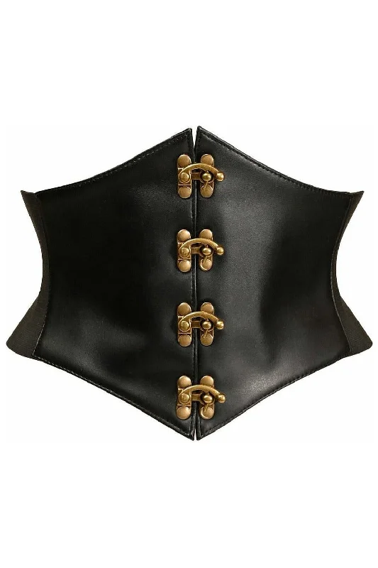 Lavish Black Faux Leather Corset Belt Cincher w/Clasps