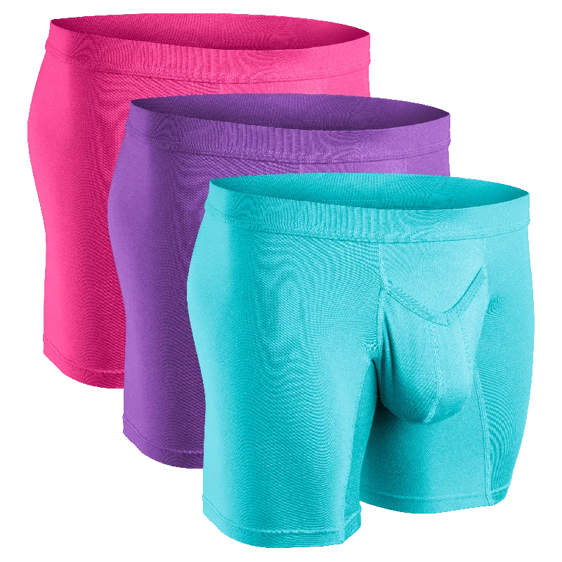 Modal 7in Boxer Briefs V-Fly 3pk Pink/Purple/Turquoise