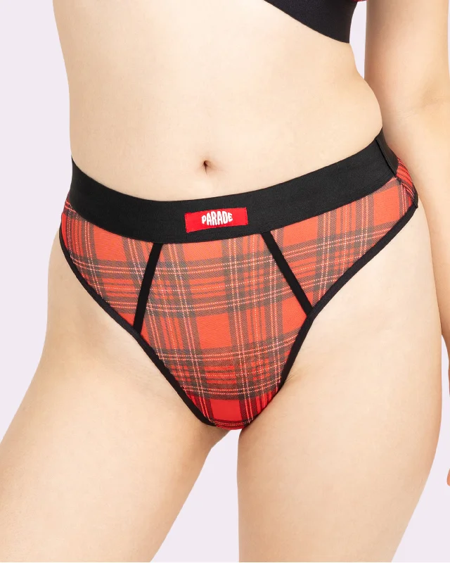 Silky Mesh Sheer High Cut Thong | Silky Mesh (Tartan Plaid)