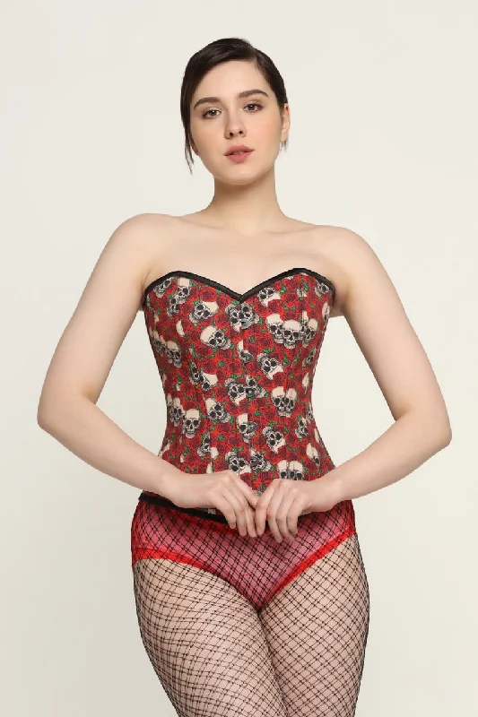 Skull Rose printed waist reducing  overbust Corsets