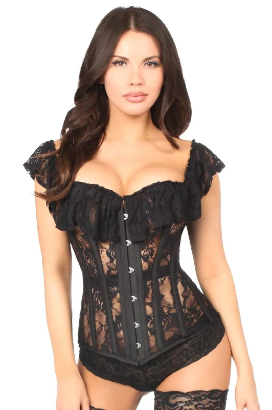 Top Drawer Black Sheer Lace Steel Boned Corset