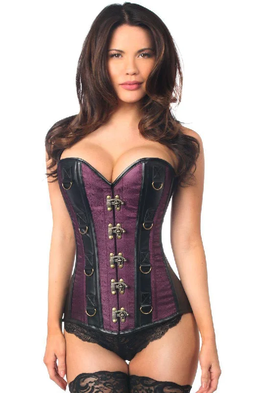 Top Drawer Plum Brocade & Faux Leather Steel Boned Corset