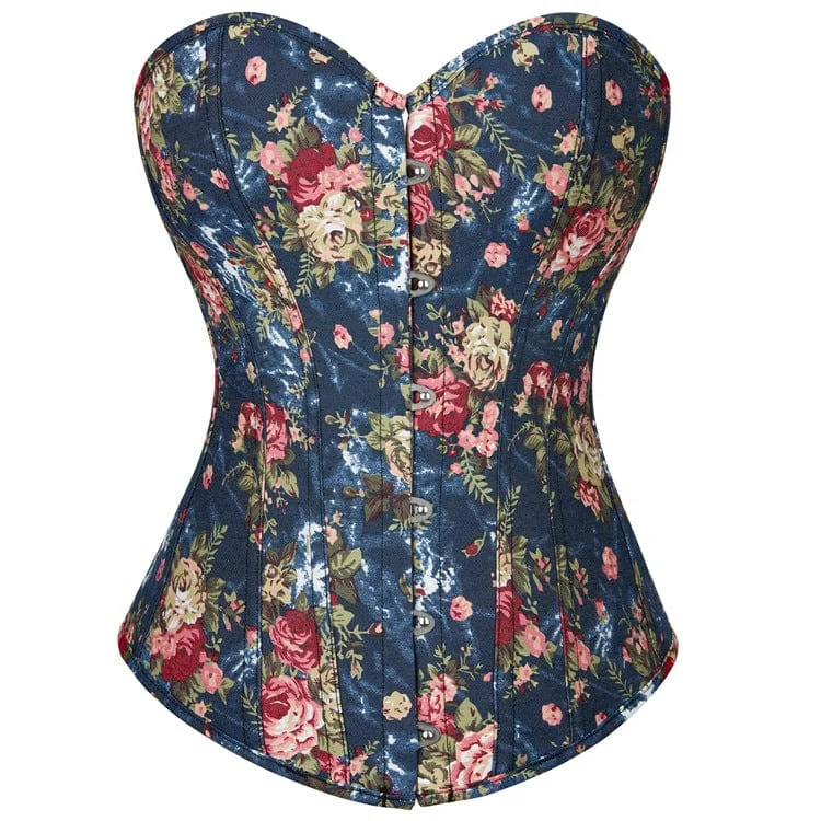 Women's Gothic Floral Printed Overbust Corset