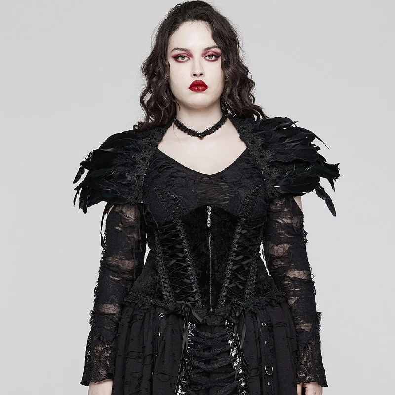 Women's Plus Size Gothic Strappy Ruffled Velvet  Underbust Corset