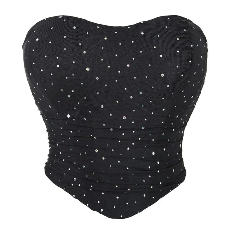 Women's Punk Sequin Mesh Overbust Corset